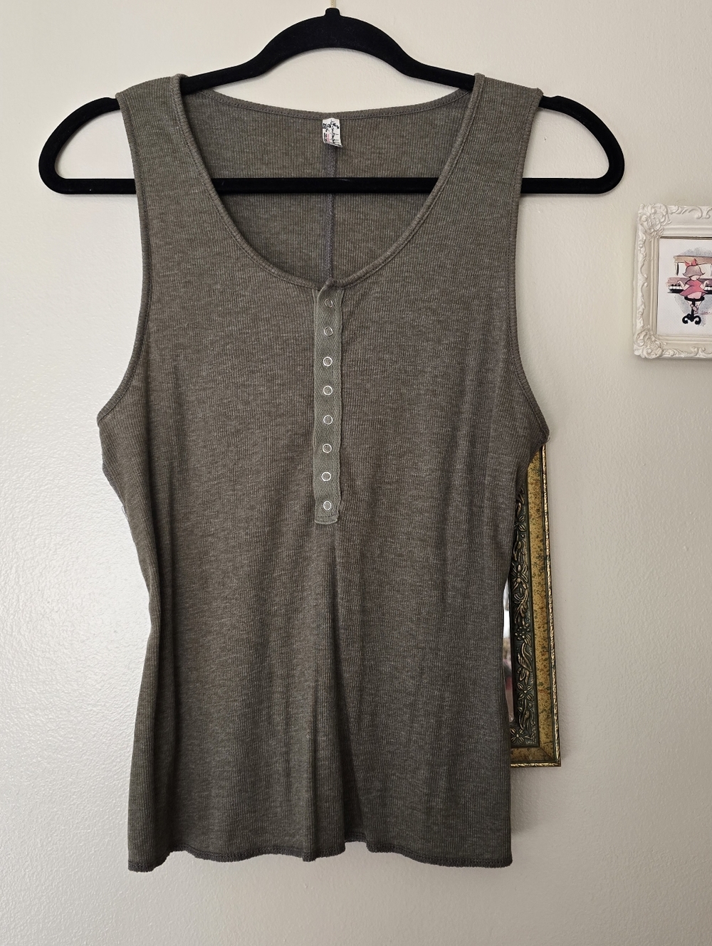 FREE PEOPLE ARMY GREEN HENLEY IT'S ME TANK TOP